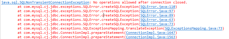 jdbc error no operation allowed after connection close